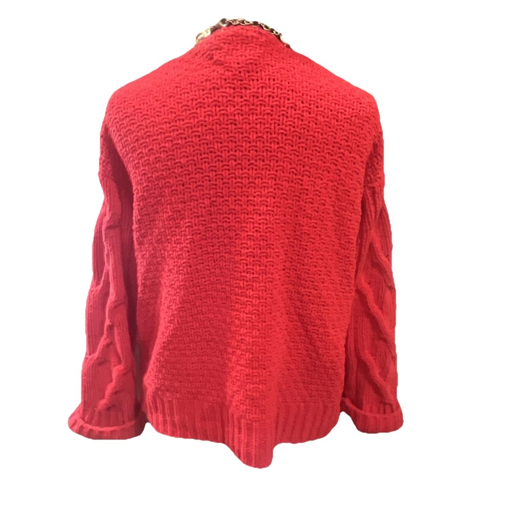 Harper Heritage Women’s Size Large Red Chunky Knit Grandma Cardigan Sweater - Picture 2 of 6